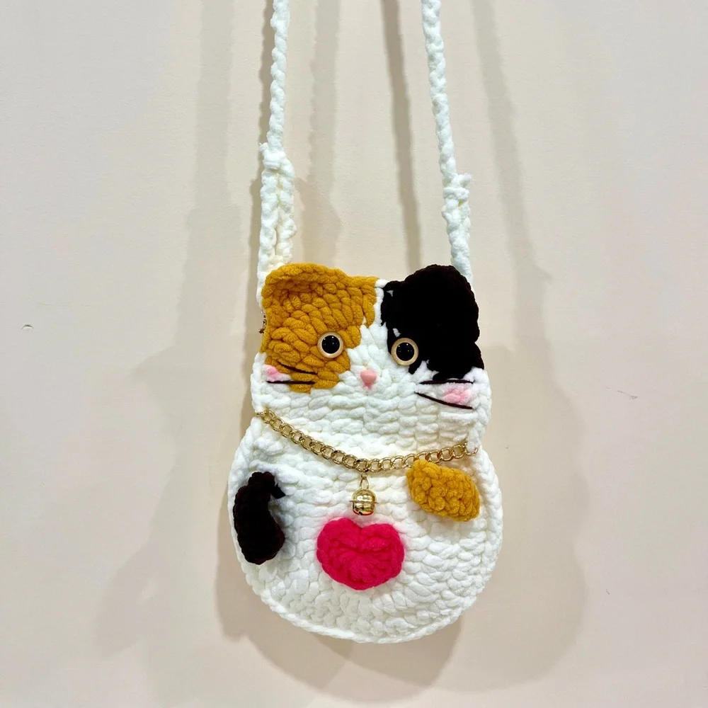 Handmade crochet Cute Cat Bag Cellphone Purse, Crossbody mini Bag - Picture 13 of 13